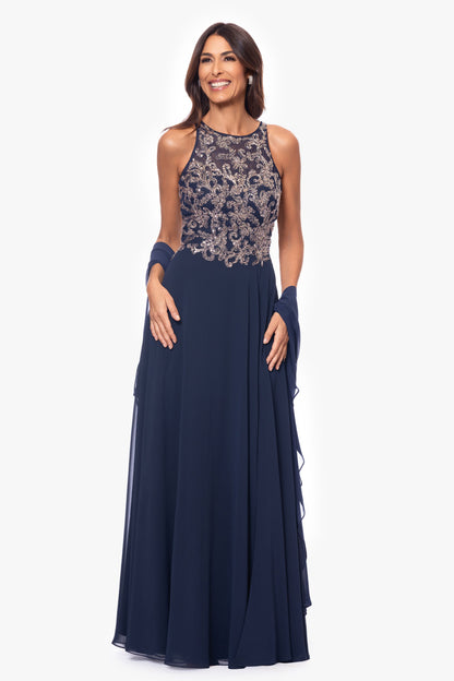 Betsy & Adam "Bernadette" Chiffon Shawl Wrap - Navy