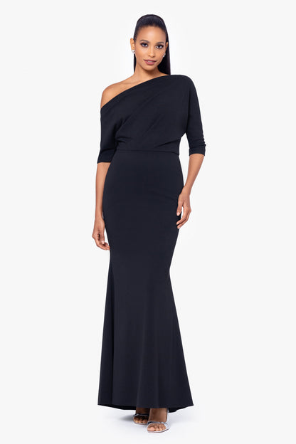 Betsy & Adam “Madeline” Scuba Crepe Off The Shoulder Dress - Black