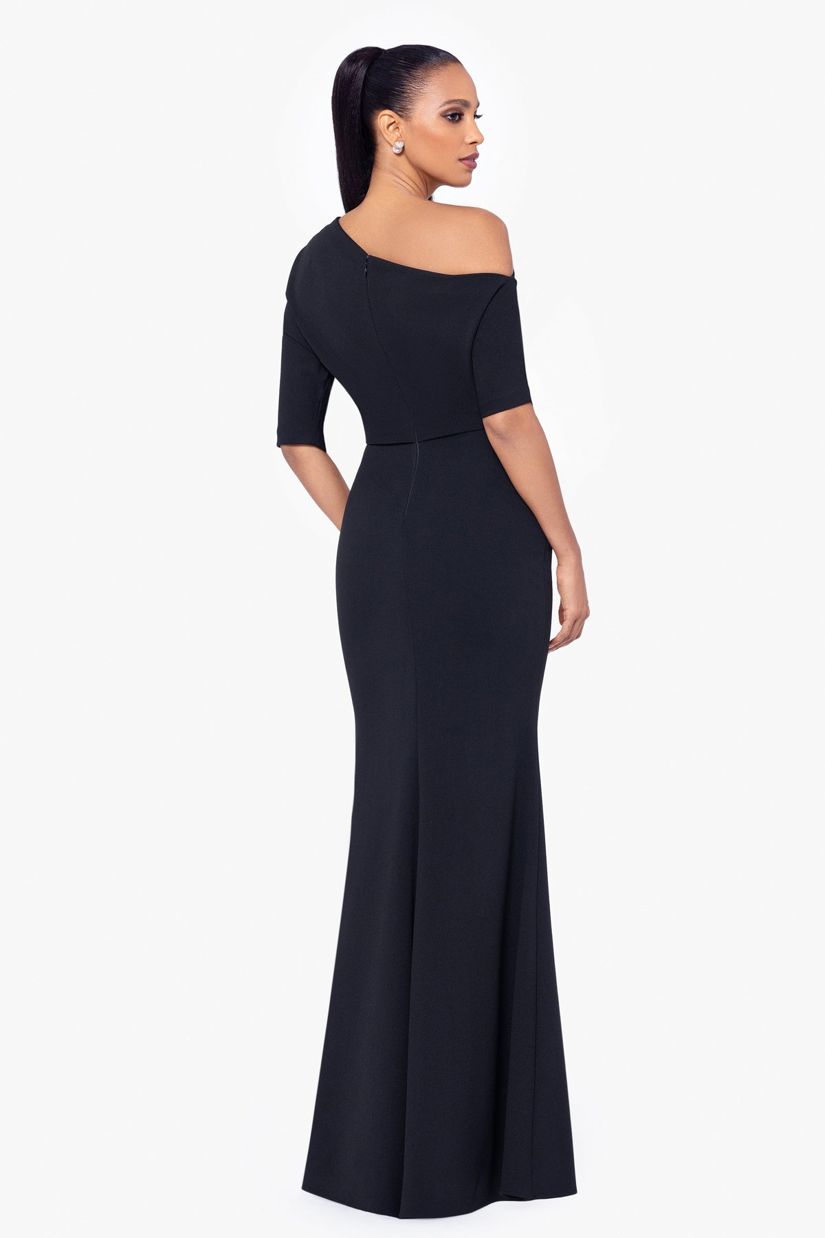 Betsy & Adam “Madeline” Scuba Crepe Off The Shoulder Dress - Black