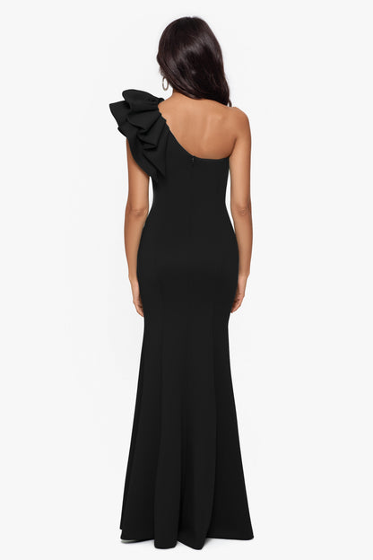 Betsy & Adam "Daisy" Techno Scuba Crepe One Shoulder Dress - Black