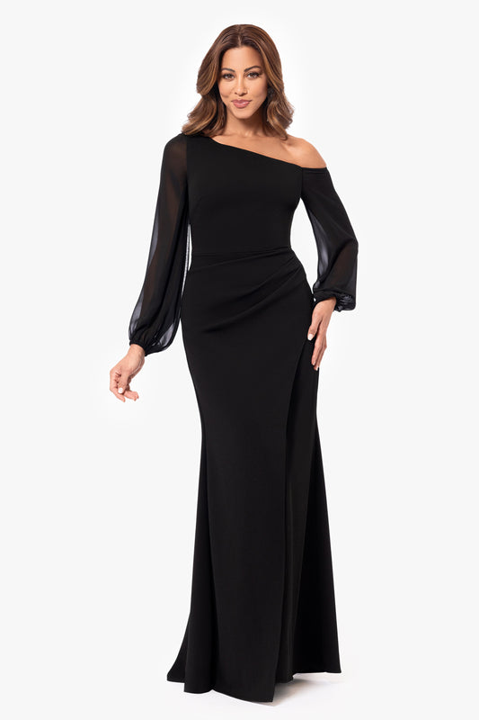 Betsy & Adam "Donna" Scuba Crepe Illusion Sleeve Dress - Black