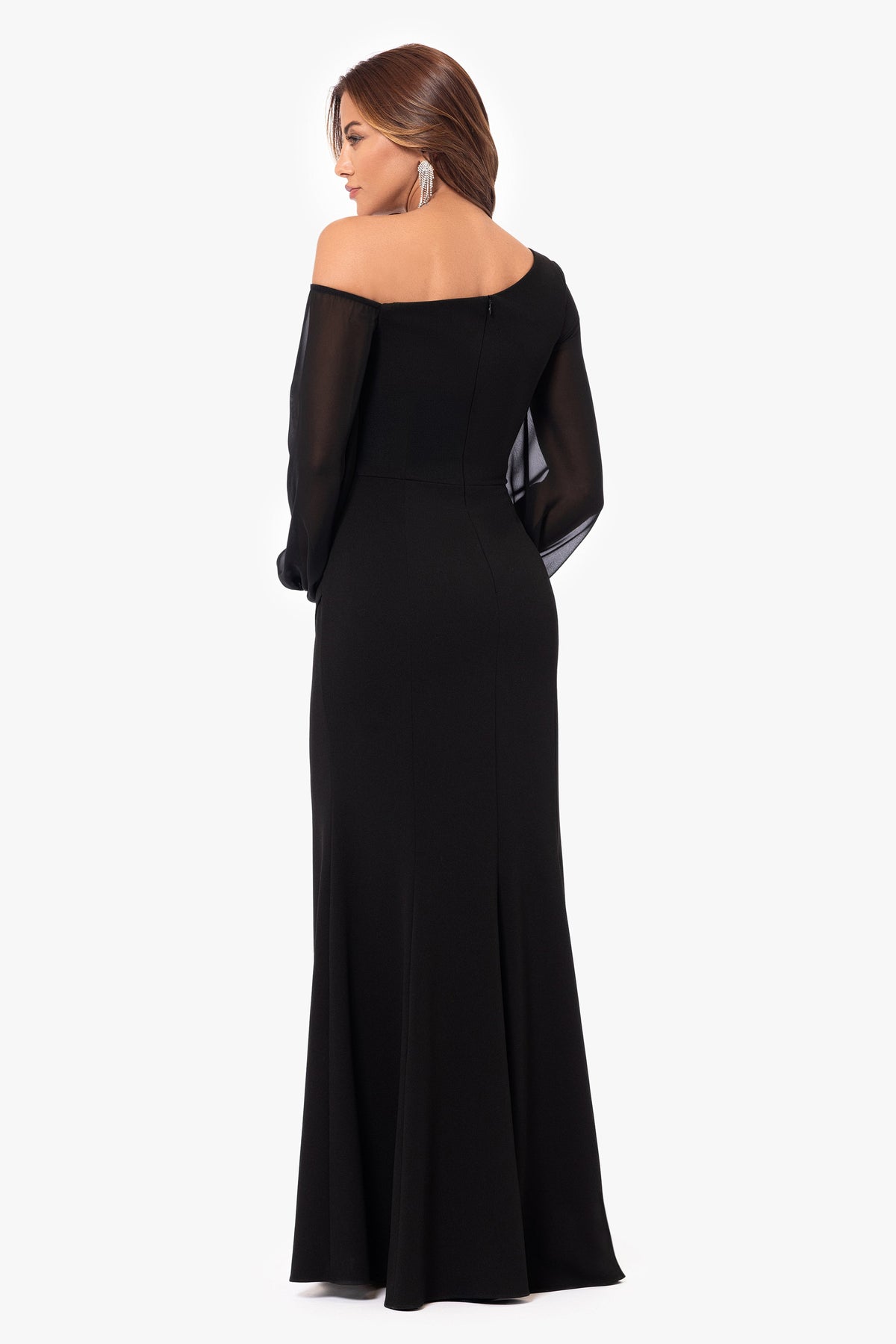 Betsy & Adam "Donna" Scuba Crepe Illusion Sleeve Dress - Black