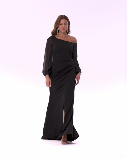 Betsy & Adam "Donna" Scuba Crepe Illusion Sleeve Dress - Black