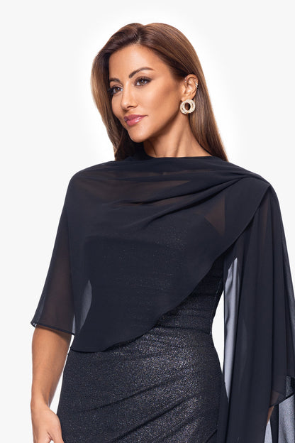 Betsy & Adam "Bernadette" Chiffon Shawl Wrap - Black