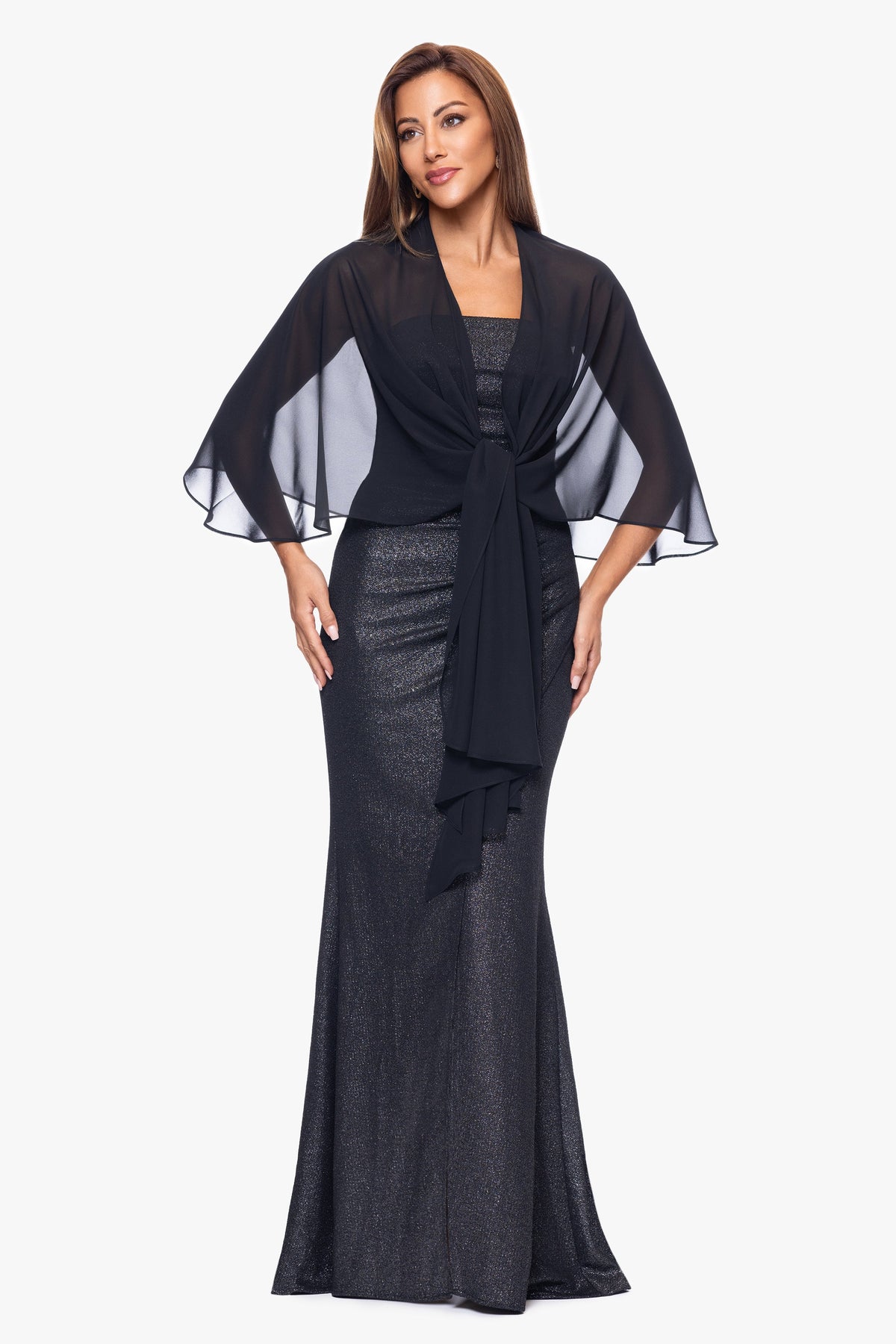 Betsy & Adam "Bernadette" Chiffon Shawl Wrap - Black