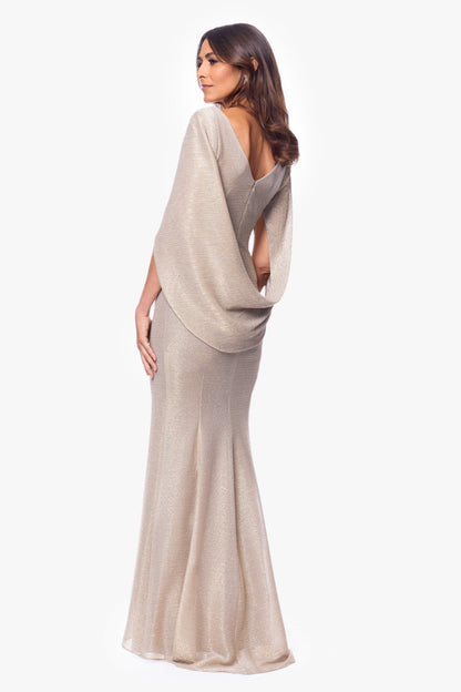 Betsy & Adam "Celine" Metallic Knit Boat Neck Dress - Gold/Silver