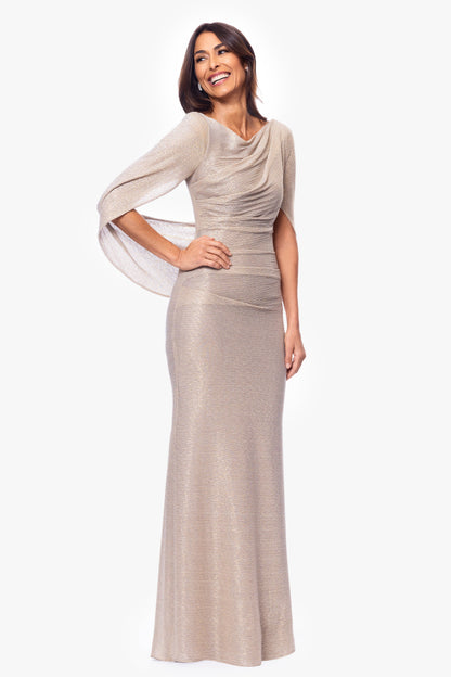 Betsy & Adam "Celine" Metallic Knit Boat Neck Dress - Gold/Silver