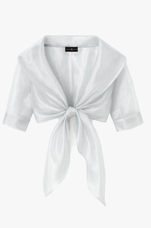 Betsy & Adam "Agnes" Organza 3/4 Sleeve Shawl Wrap - Silver
