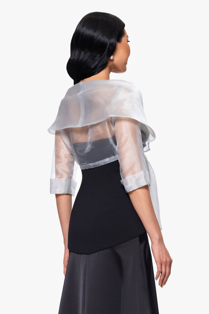 Betsy & Adam "Agnes" Organza 3/4 Sleeve Shawl Wrap - Silver