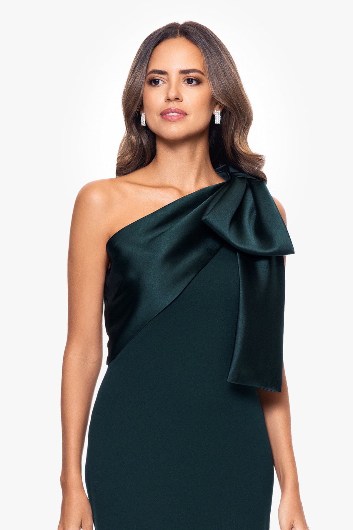 Betsy & Adam "Carmela" Scuba Crepe With Satin Bow Dress - Pine