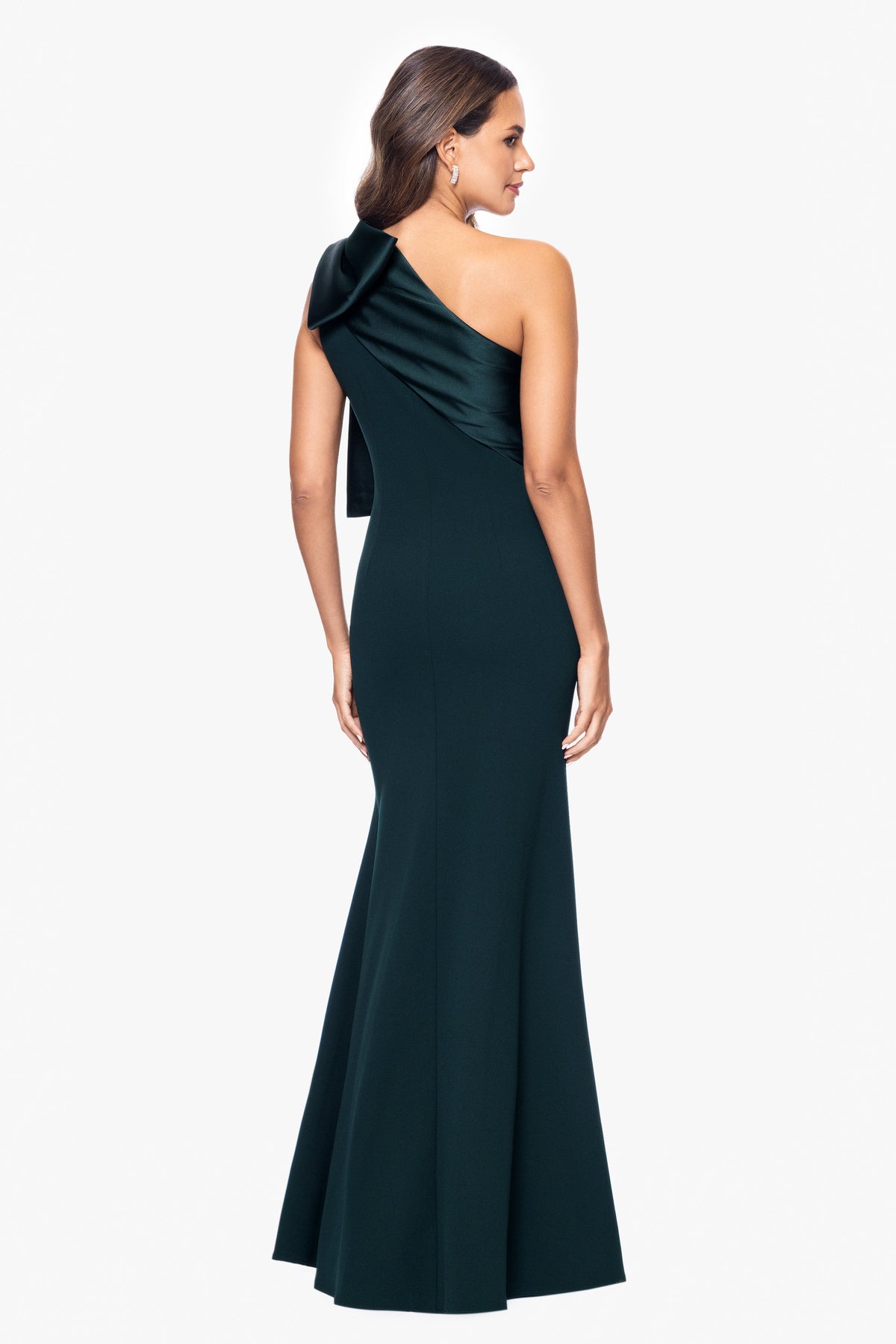 Betsy & Adam "Carmela" Scuba Crepe With Satin Bow Dress - Pine