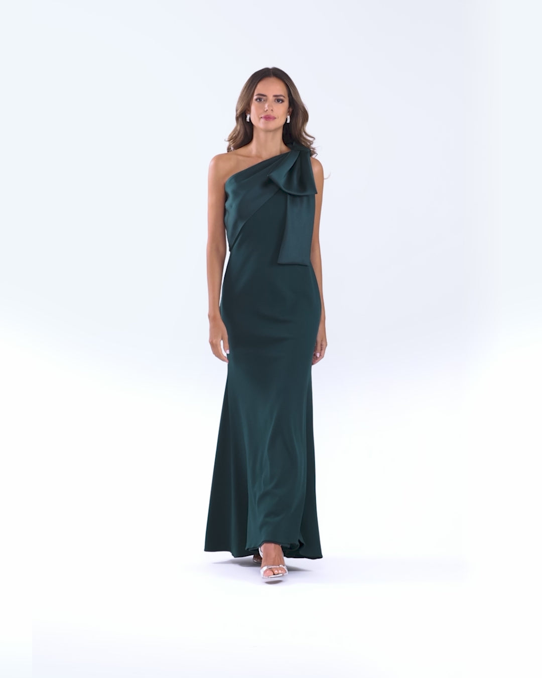 Betsy & Adam "Carmela" Scuba Crepe With Satin Bow Dress - Pine