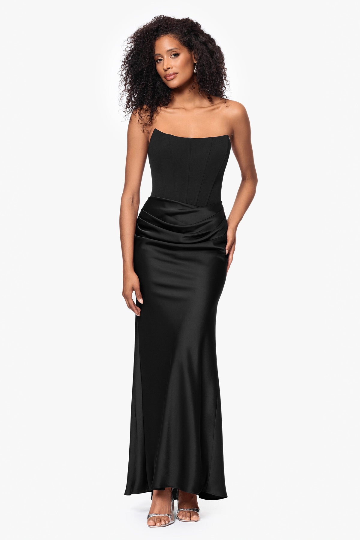 Betsy & Adam "Debra" Scuba Crepe & Satin Strapless Dress - Black