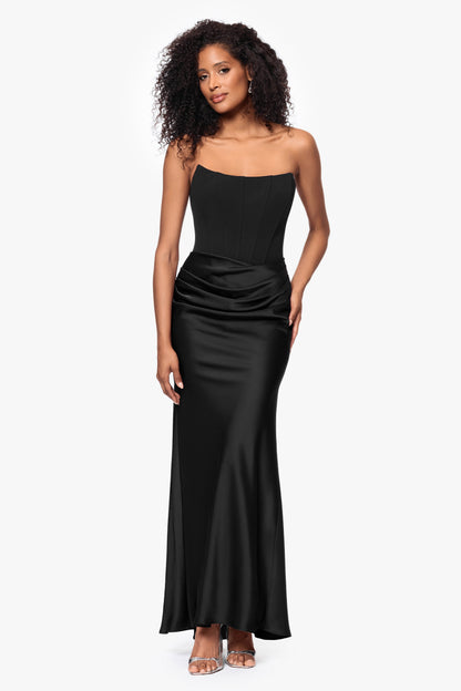 Betsy & Adam "Debra" Scuba Crepe & Satin Strapless Dress - Black