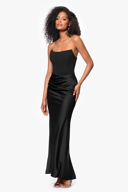 Betsy & Adam "Debra" Scuba Crepe & Satin Strapless Dress - Black