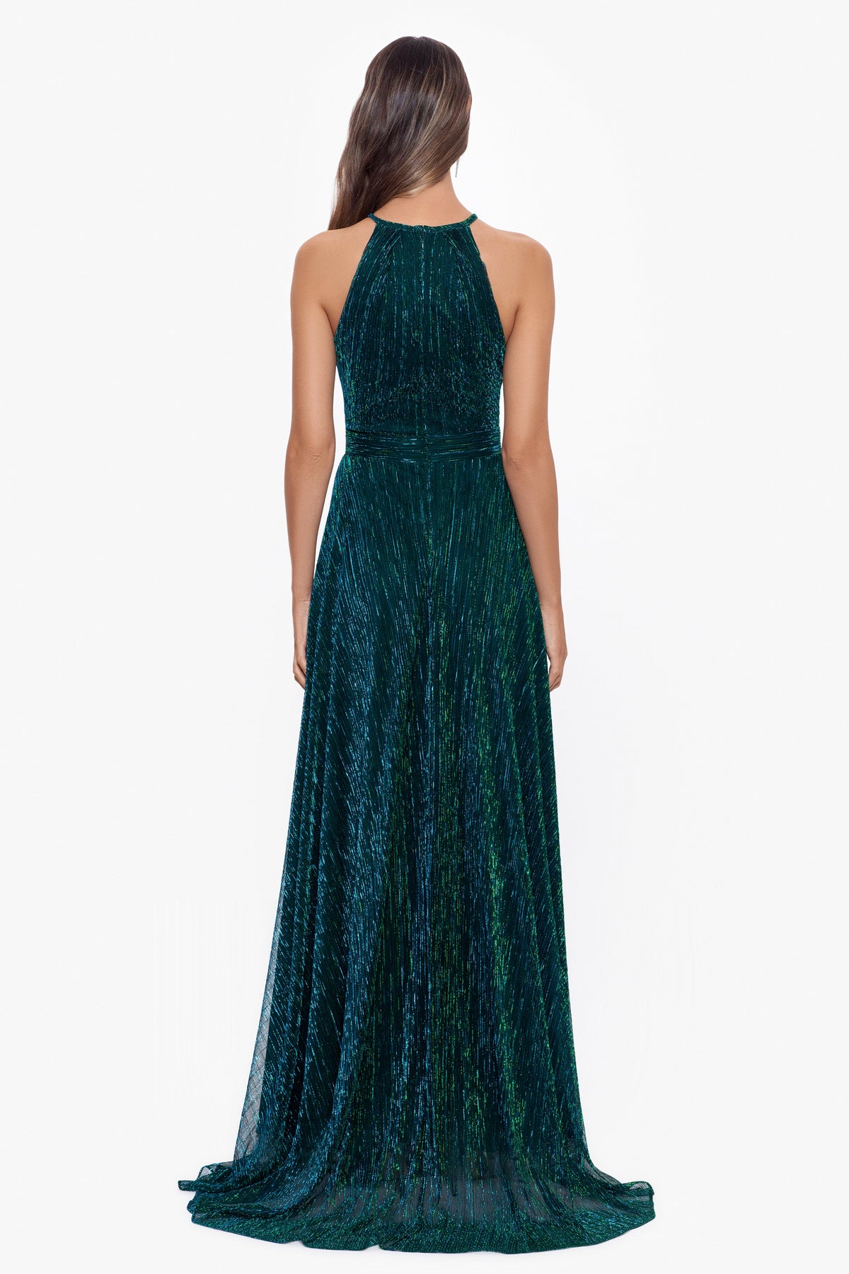Betsy & Adam Petite "Mila" Metallic Halter Dress - Jade