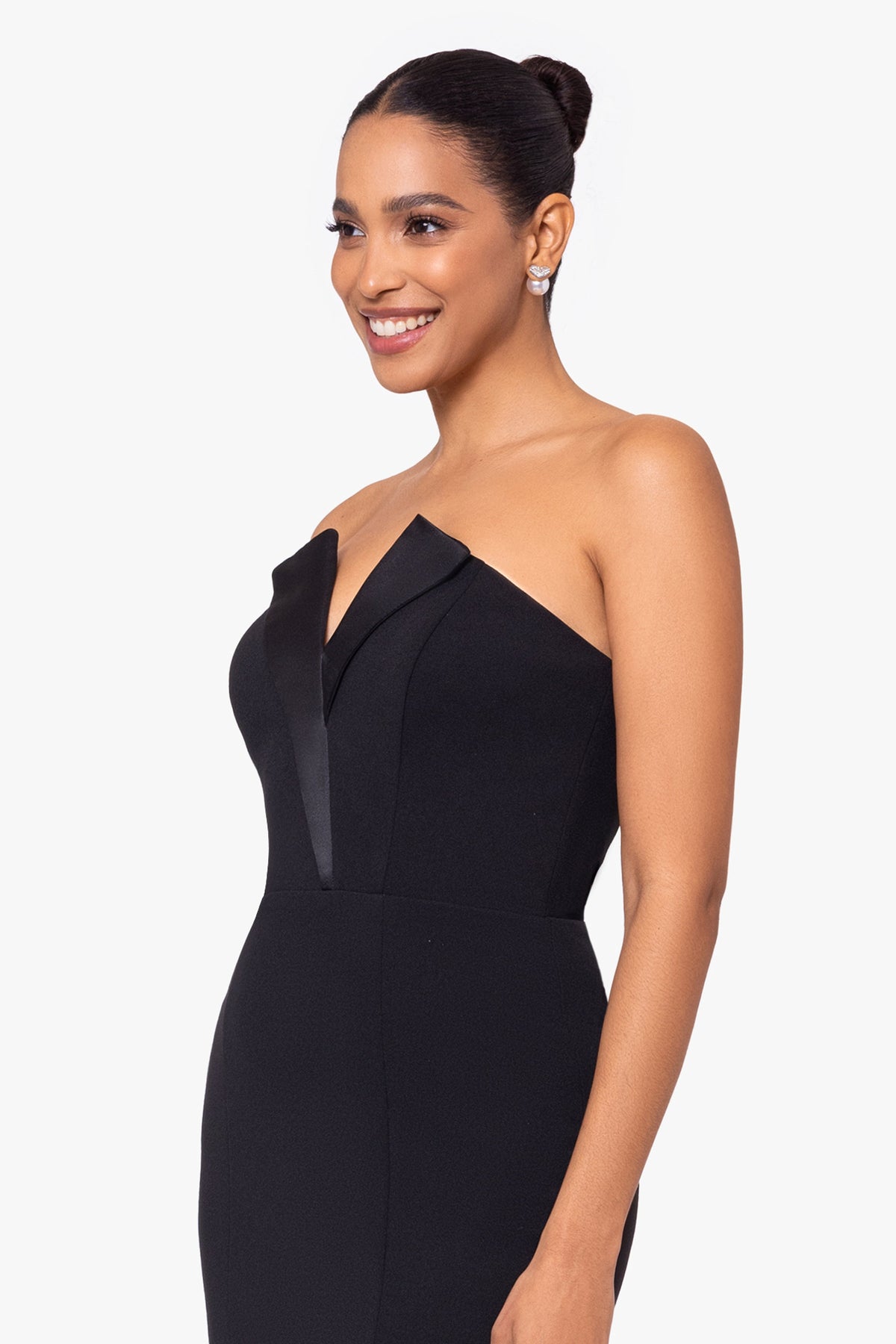 Betsy & Adam Petite "Violette" Scuba Crepe Strapless Tuxedo Dress - Black