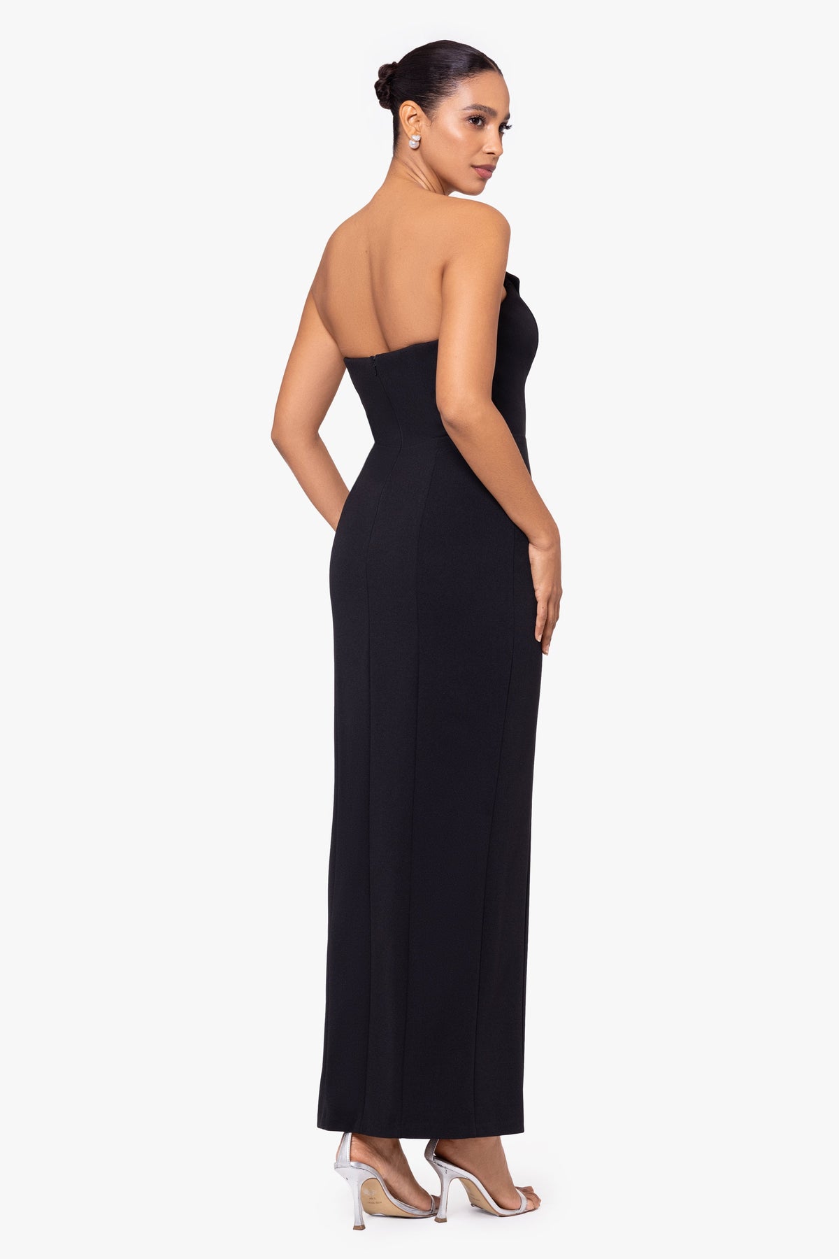 Betsy & Adam Petite "Violette" Scuba Crepe Strapless Tuxedo Dress - Black
