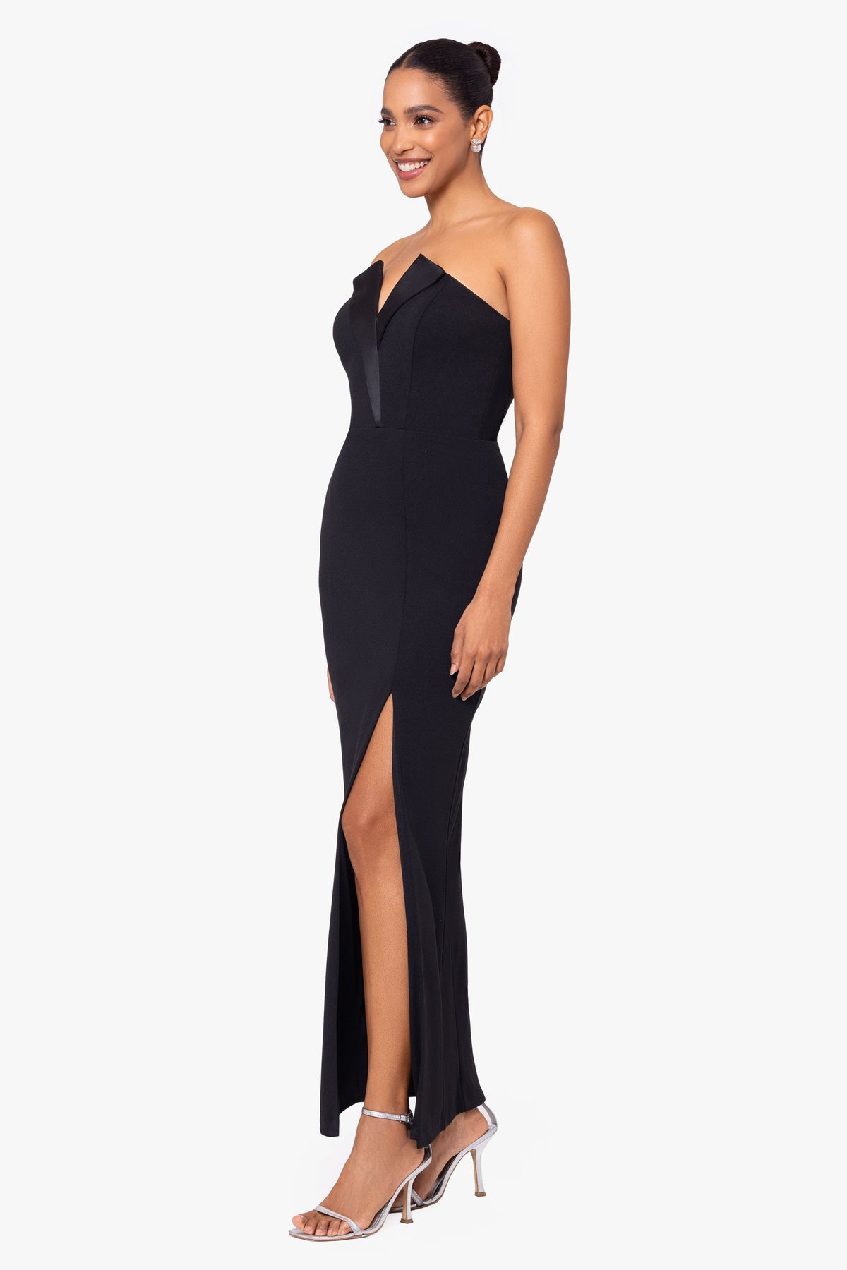 Betsy & Adam Petite "Violette" Scuba Crepe Strapless Tuxedo Dress - Black