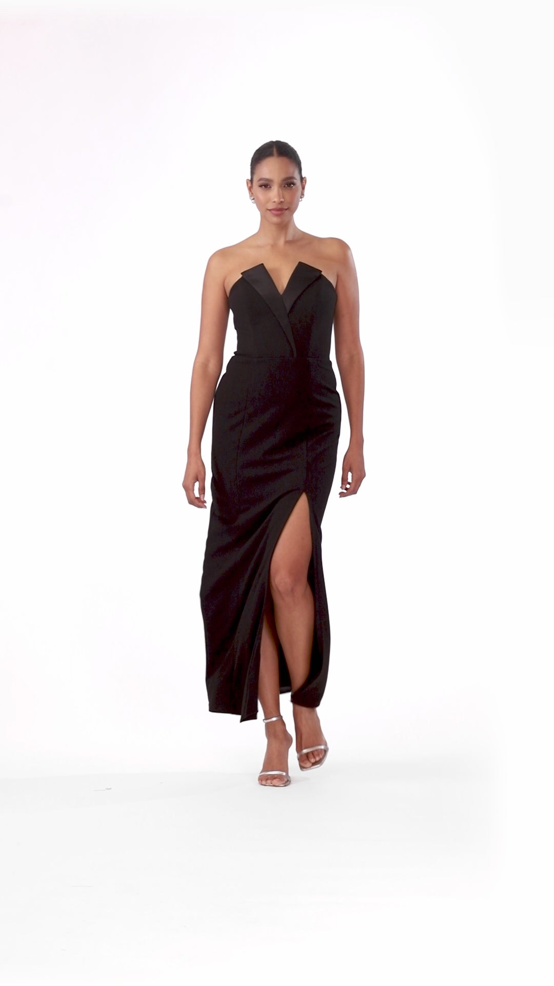 Betsy & Adam Petite "Violette" Scuba Crepe Strapless Tuxedo Dress - Black