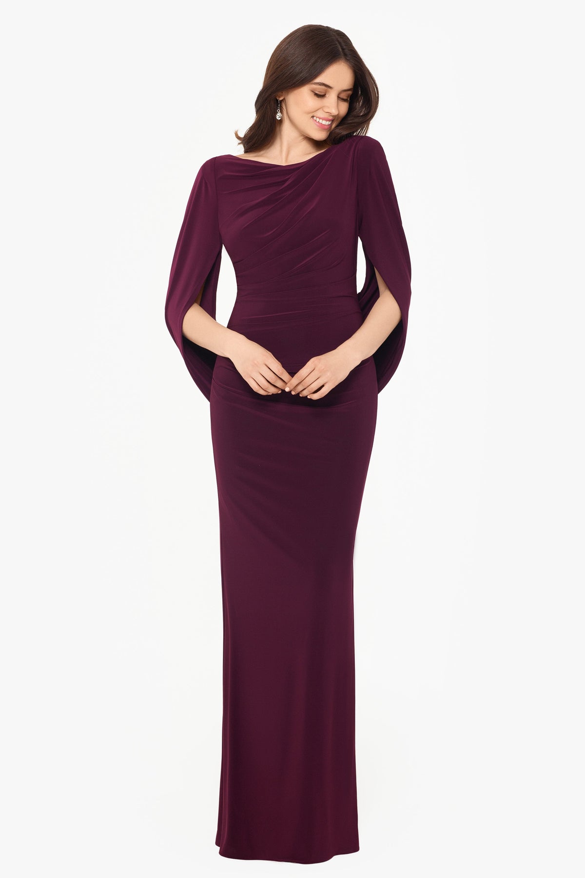 Betsy & Adam “Miriam” Jersey Knit Draped Back Dress - Wine
