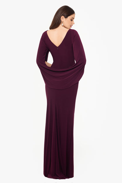 Betsy & Adam “Miriam” Jersey Knit Draped Back Dress - Wine