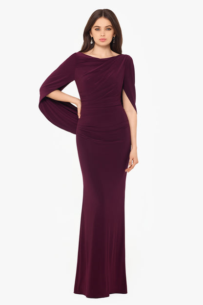 Betsy & Adam “Miriam” Jersey Knit Draped Back Dress - Wine
