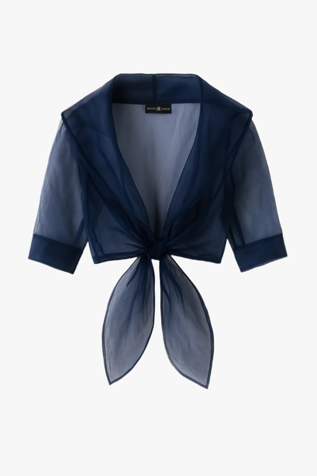 Betsy & Adam "Agnes" Organza 3/4 Sleeve Shawl Wrap - Navy