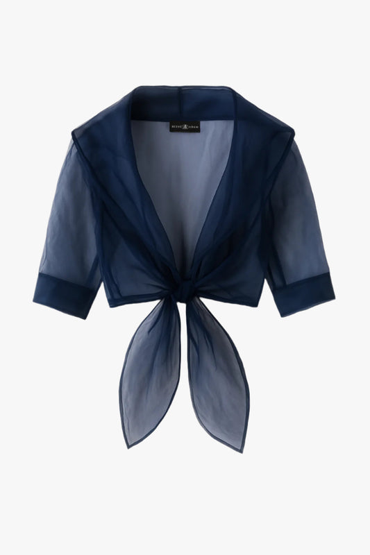 Betsy & Adam "Agnes" Organza 3/4 Sleeve Shawl Wrap - Navy