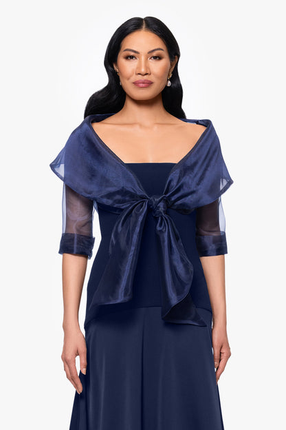 Betsy & Adam "Agnes" Organza 3/4 Sleeve Shawl Wrap - Navy