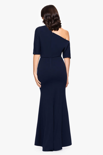 Betsy & Adam “Madeline” Scuba Crepe Off The Shoulder Dress - Navy