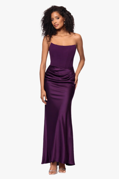Betsy & Adam "Debra" Scuba Crepe & Satin Strapless Dress - Plum