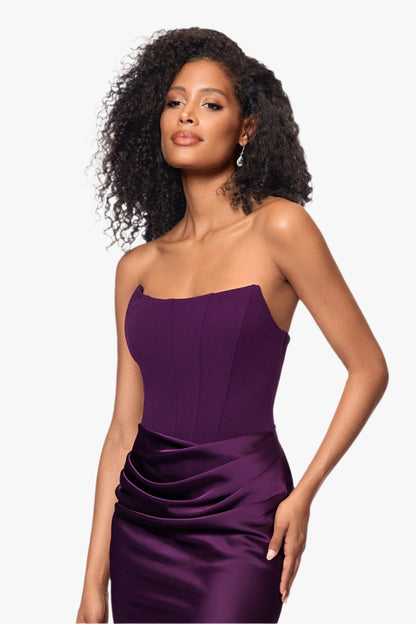 Betsy & Adam "Debra" Scuba Crepe & Satin Strapless Dress - Plum