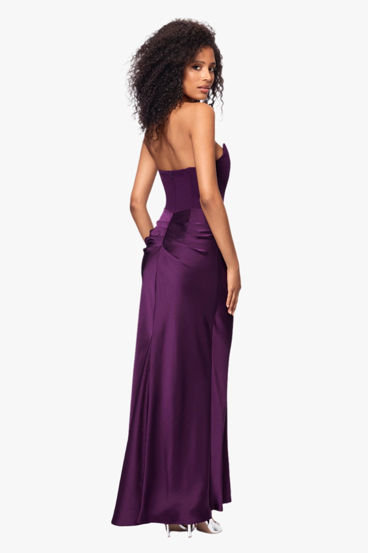 Betsy & Adam "Debra" Scuba Crepe & Satin Strapless Dress - Plum