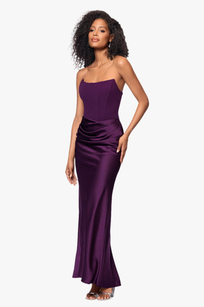 Betsy & Adam "Debra" Scuba Crepe & Satin Strapless Dress - Plum