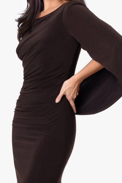 Betsy & Adam “Miriam” Jersey Knit Draped Back Dress - Brown