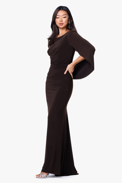 Betsy & Adam “Miriam” Jersey Knit Draped Back Dress - Brown