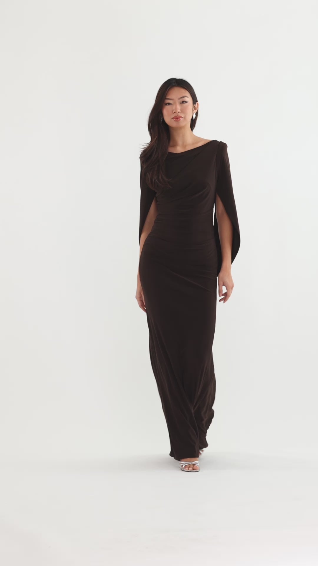 Betsy & Adam “Miriam” Jersey Knit Draped Back Dress - Brown