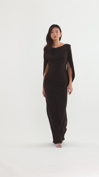 Betsy & Adam “Miriam” Jersey Knit Draped Back Dress - Brown