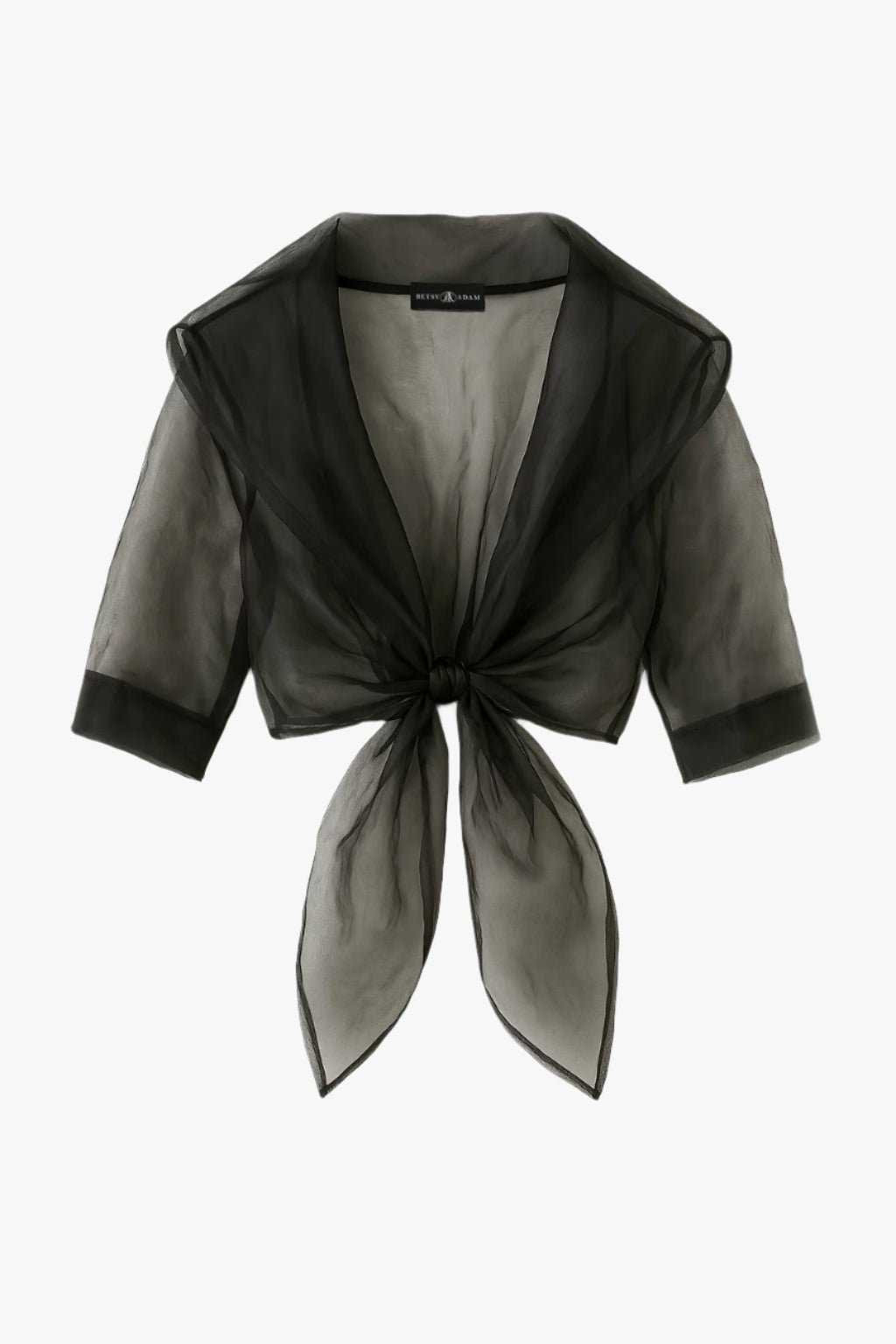 Betsy & Adam "Agnes" Organza 3/4 Sleeve Shawl Wrap - Black