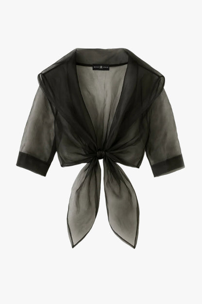 Betsy & Adam "Agnes" Organza 3/4 Sleeve Shawl Wrap - Black