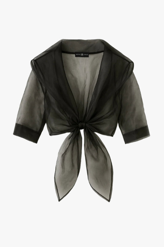 Betsy & Adam "Agnes" Organza 3/4 Sleeve Shawl Wrap - Black