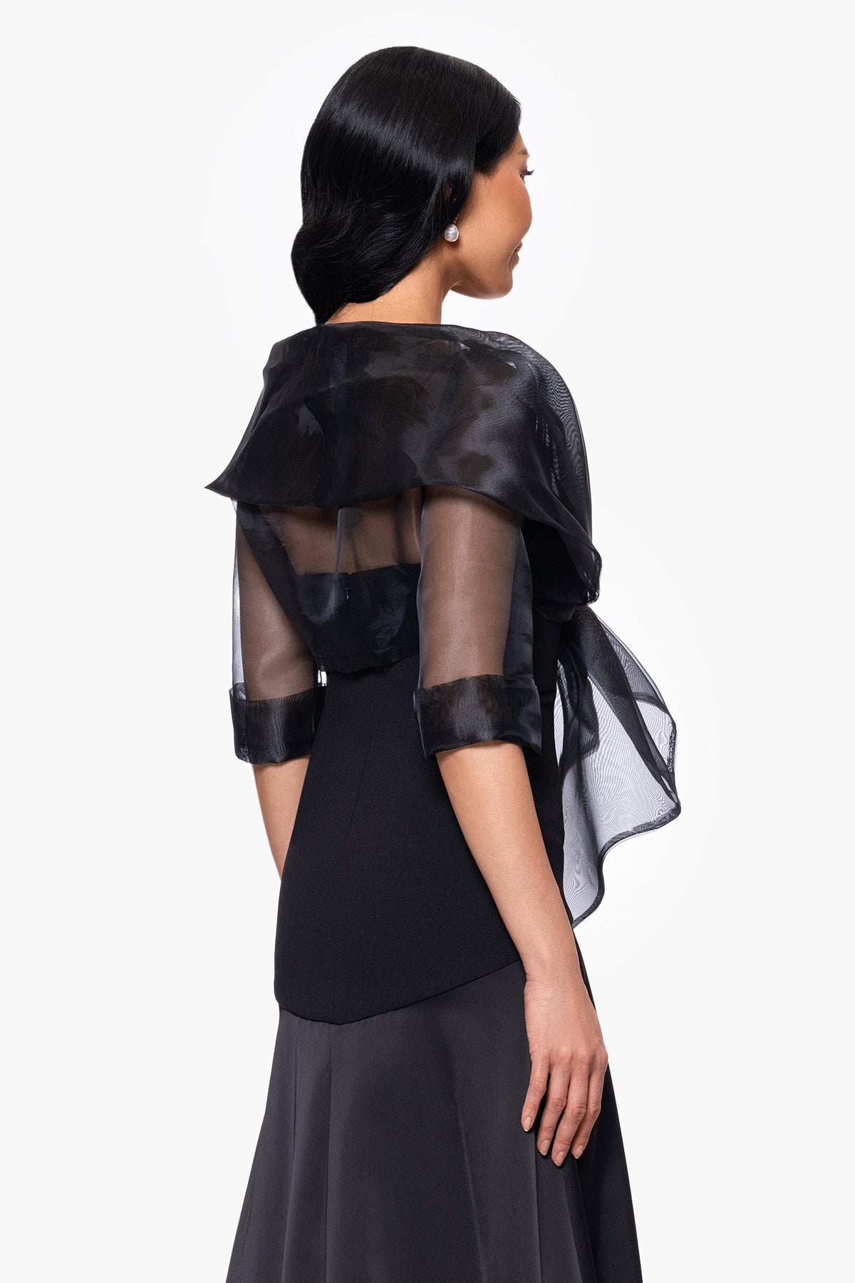 Betsy & Adam "Agnes" Organza 3/4 Sleeve Shawl Wrap - Black