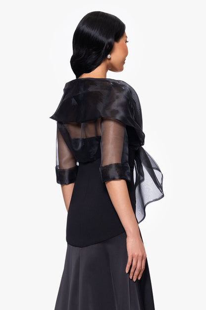 Betsy & Adam "Agnes" Organza 3/4 Sleeve Shawl Wrap - Black