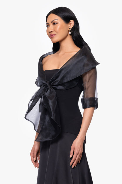 Betsy & Adam "Agnes" Organza 3/4 Sleeve Shawl Wrap - Black