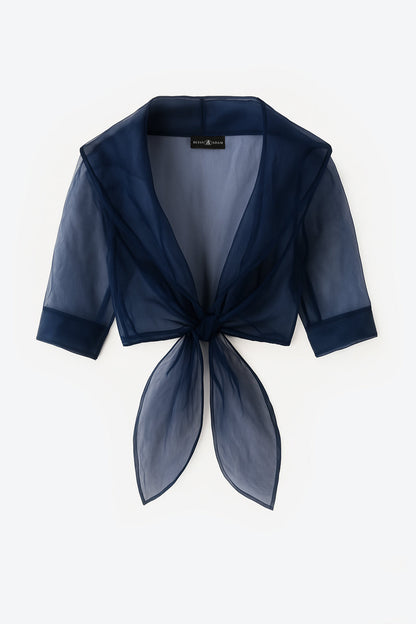 Betsy & Adam "Agnes" Organza 3/4 Sleeve Shawl Wrap - Black
