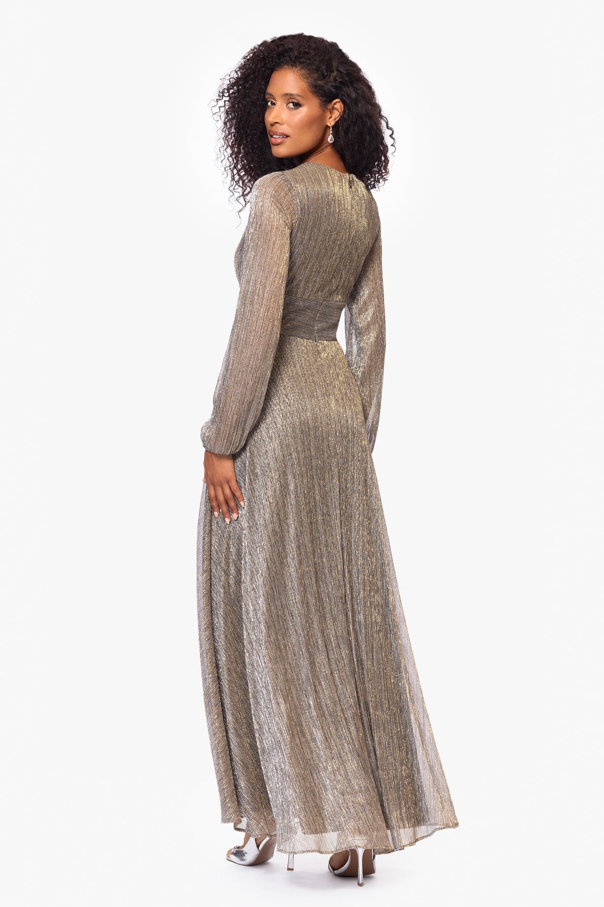 Betsy & Adam "Alexa" Metallic Knit Long Sleeve Dress - Mocha/Gold