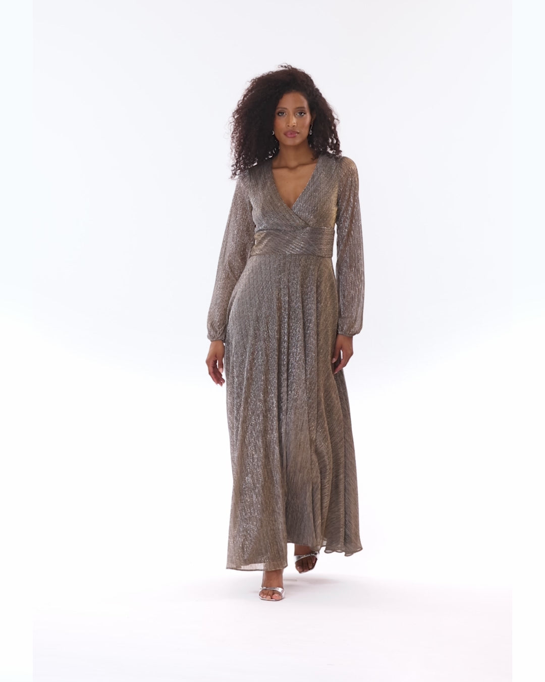 Betsy & Adam "Alexa" Metallic Knit Long Sleeve Dress - Mocha/Gold