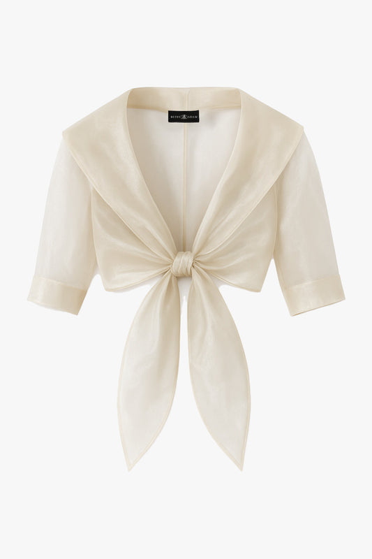 Betsy & Adam "Agnes" Organza 3/4 Sleeve Shawl Wrap - Khaki