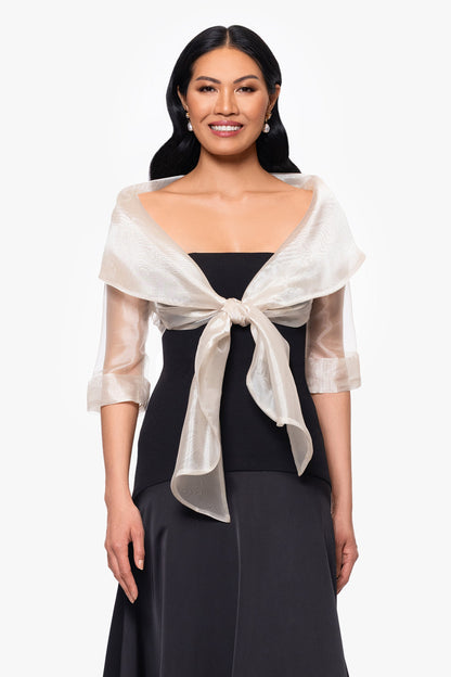 Betsy & Adam "Agnes" Organza 3/4 Sleeve Shawl Wrap - Khaki